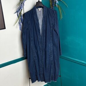 Eileen Fisher Long Open Front Denim Duster Coat - Deep Indigo Blue